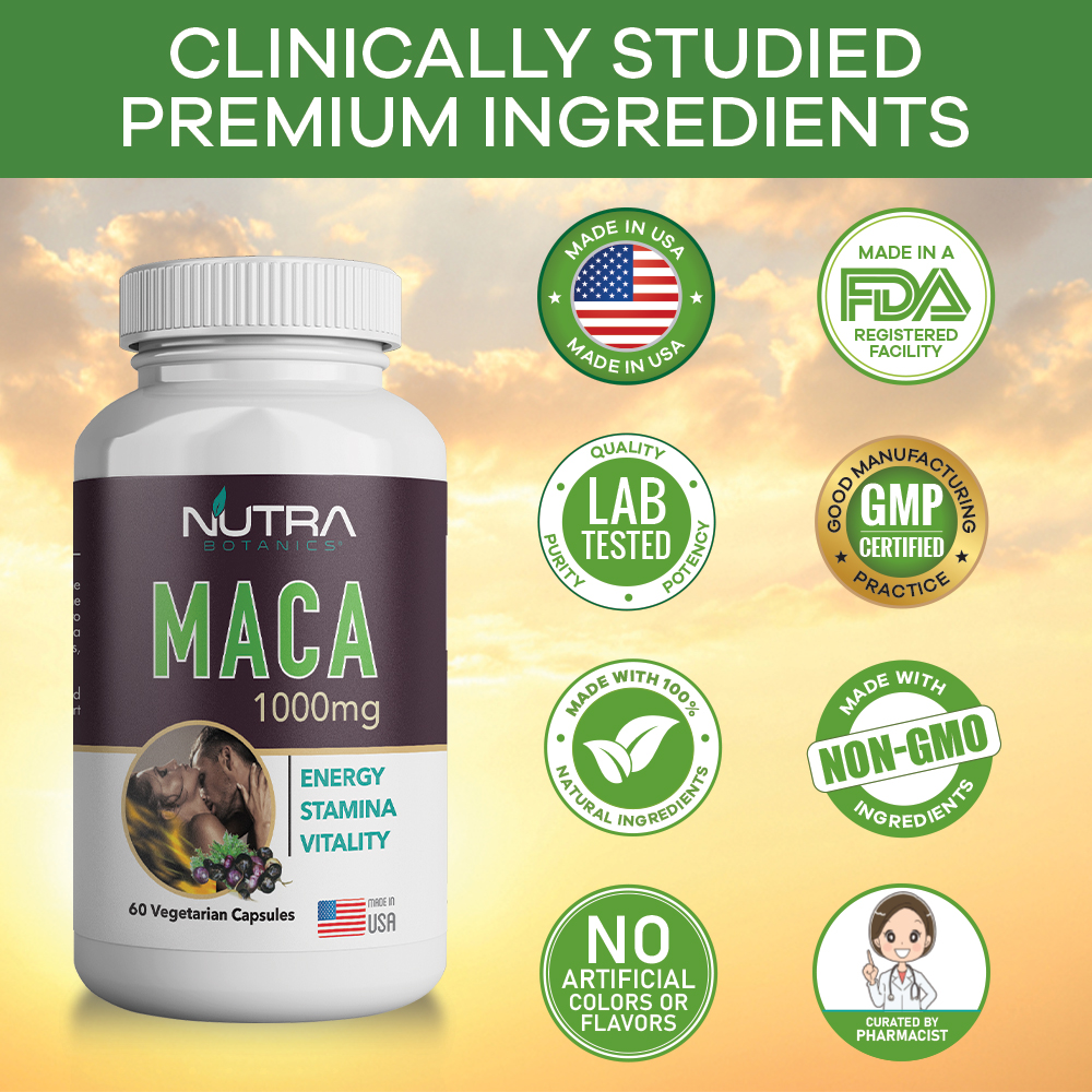 Organic Peruvian Maca 1000mg Male Enhancement, Boost Energy, Stamina